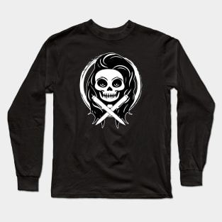 Journalist Skull and Crossed Pens White Logo Long Sleeve T-Shirt